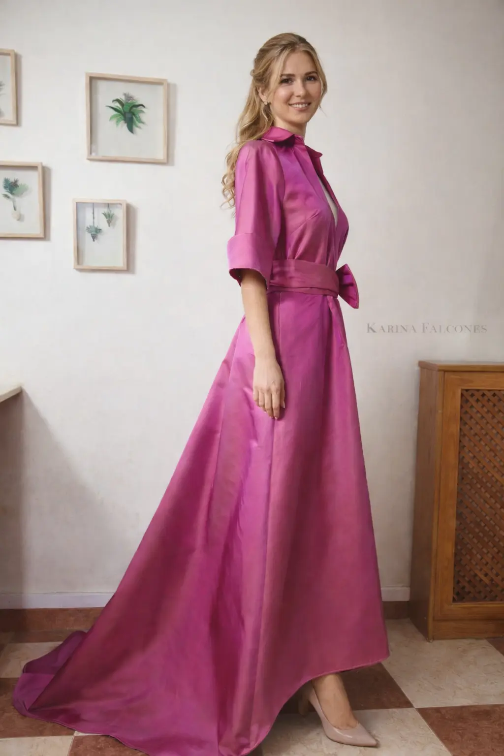 Vestido de Fiesta Magenta: Elegancia Camisera de Alta Costura (clienta) - Karina Falcones