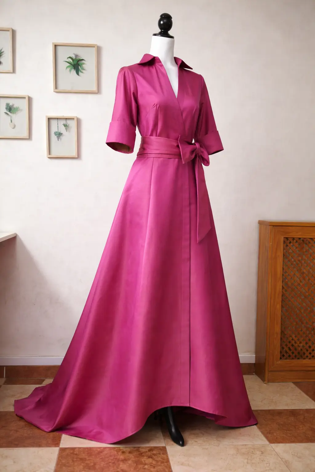 Vestido de Fiesta Magenta: Elegancia Camisera de Alta Costura (maniquí) - Karina Falcones