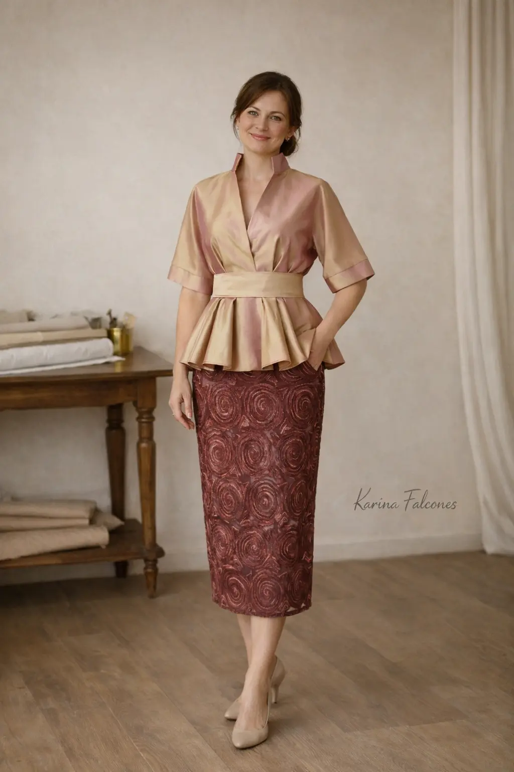 Vestido midi a medida para invitada Madrid (clienta) - Karina Falcones