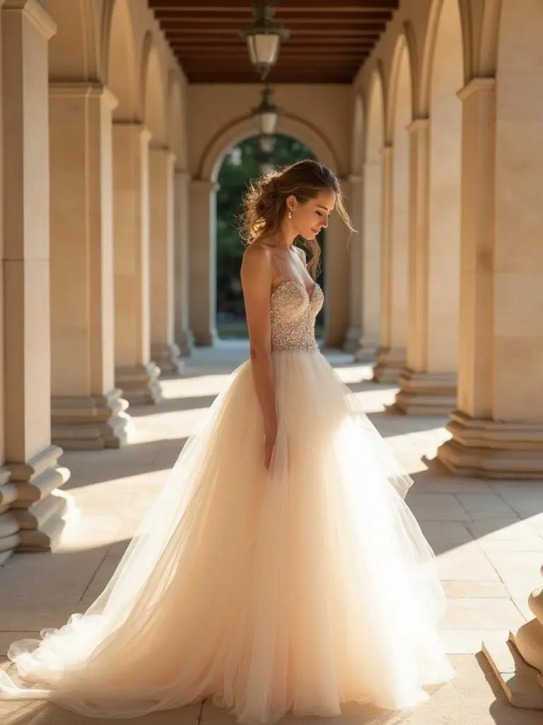 Vestido de novia tul y bordados
