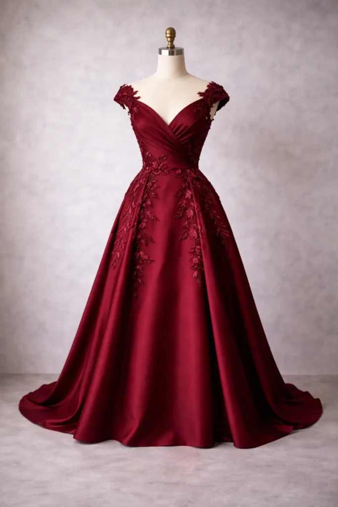 vestido de fiesta granate maniqui
