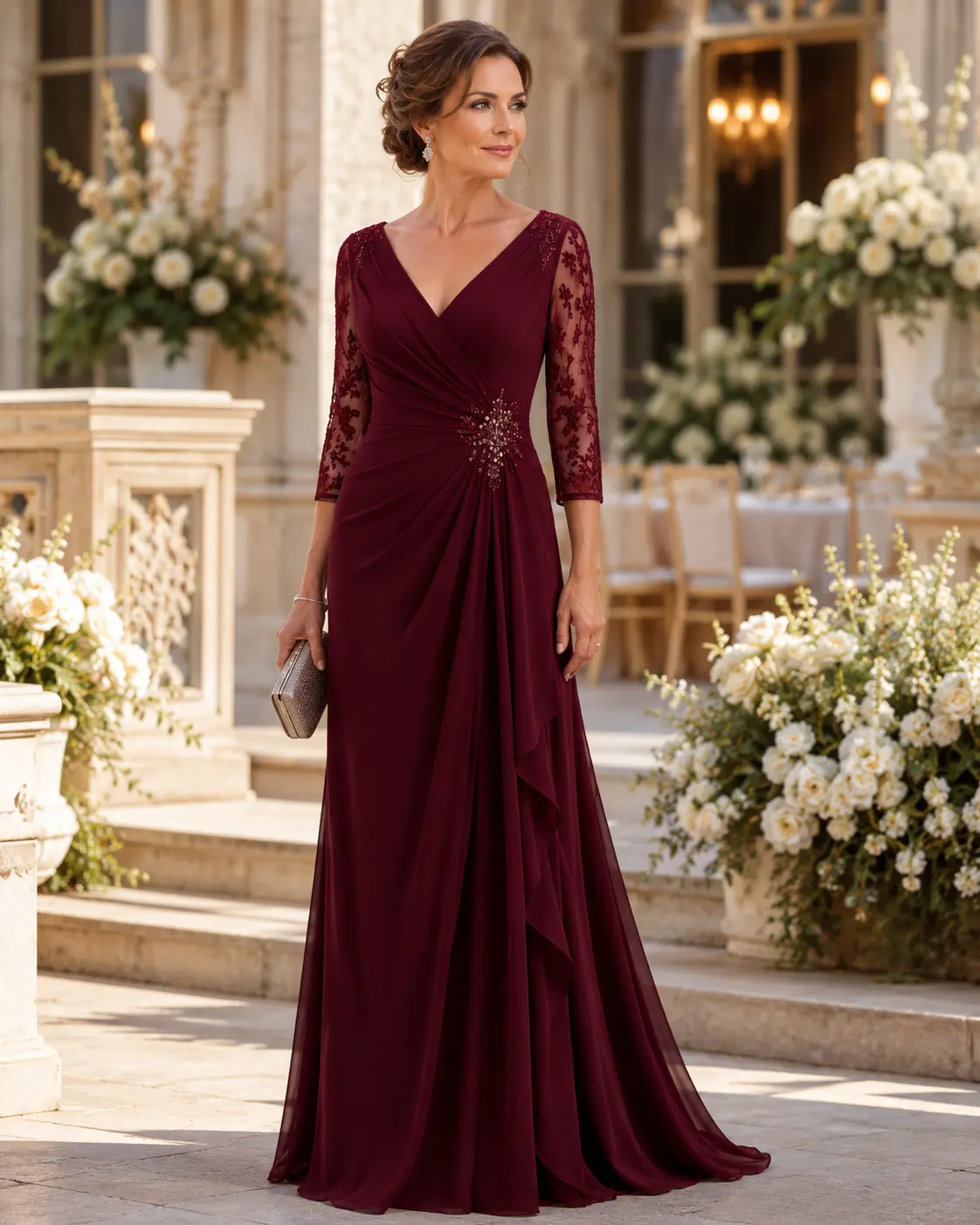 Vestidos de madrina a medida Madrid 17 Modelo con vestido madrina color vino