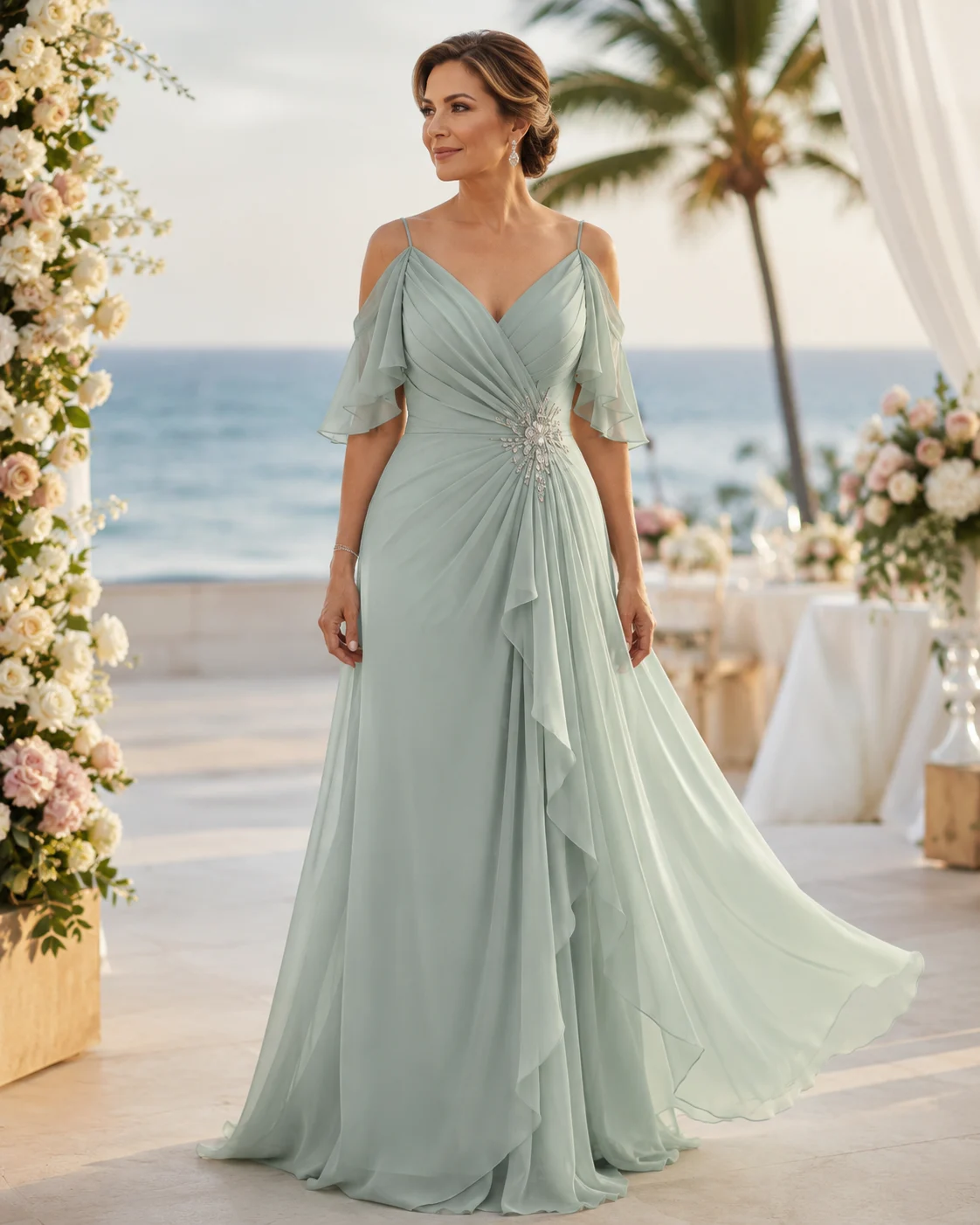 Vestidos de madrina a medida Madrid 9 Modelo con vestido de madrina para boda en playa