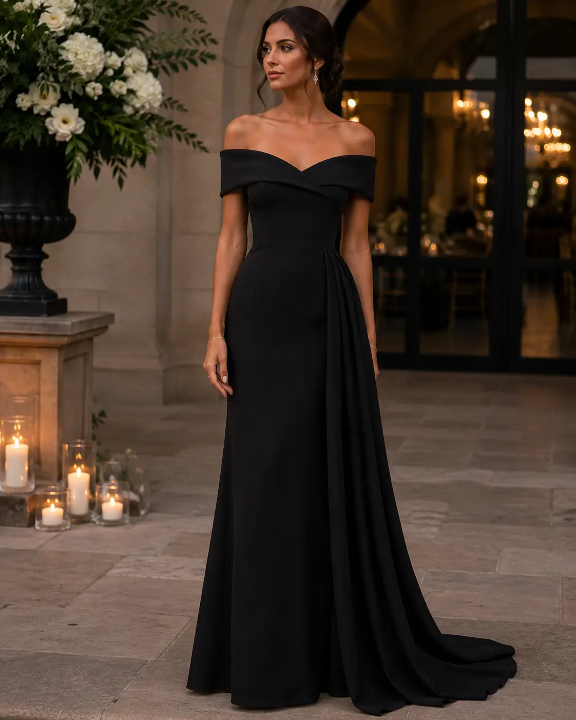 Vestidos de madrina a medida Madrid 5 Modelo con vestido negro de ceremonia